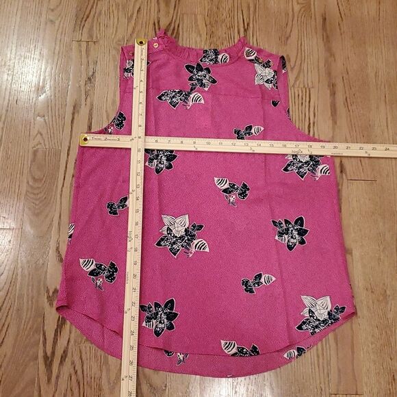 NWT LOFT PINK BLUE WHITE SLEEVELESS RUFFLE NECK TOP SIZE MEDIUM FLORAL OFFICE - Picture 8 of 8